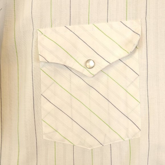 Ranchwear Mens Shirt Button Up Long Sleeve Chest Pockets Stiped Ivory 16.5 33 - Picture 9 of 13